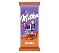 MILKA - Plaisir Lacté Fondant au Caramel Crémeux, Tablettes Gourmandes à Partager (2x100g) - Le Lot De 4