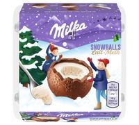 Milka Snowballs - Coques de Chocolat au Lait Fourrées avec une Mousse au Lait - 4 Snowballs/Boîte - 1 Boîte 112 g