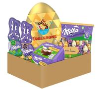 Milka & Toblerone - Chocolats de Pâques : 1 Œuf Toblerone, 1 Lapin Chocolat au Lait, 1 Lapin Choco Lait Noisettes, 1 Sachet de Petits Œufs Mix 5 Goûts, 1 Boîte d'Œufs Coques Chocolat au Lait - Lot x5