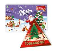 MILKA & TOBLERONE - Milka Calendrier de l'Avent Chocolat au Lait 200g & Toblerone Calendrier de l'Avent 4 Recettes 200g - Calendriers de l'Avent Festifs Chocolats - Idée Cadeau Noël - Lot de 2