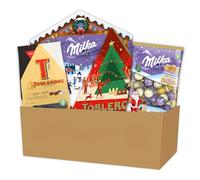 MILKA & TOBLERONE - Milka Calendrier de l'Avent Magic Mix 147g, Milka Boules de Noël Lait, Blanc, Praliné Croquant 350g, Toblerone Calendrier de l'Avent 200g, Toblerone Assortiment 248g - Lot de 4