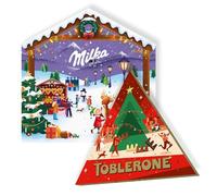 MILKA & TOBLERONE - Milka Calendrier de l'Avent Magic Mix Tendre Chocolat 147g & Toblerone Calendrier de l'Avent au 4 Délicieuses Recettes 200g - Assortiments Festifs de Chocolats de Noël - Lot de 2