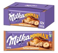 Milka Toffee, Tablette XL 300g de chocolat fondante avec caramel crémeux et noisettes entières, Pack de 12 Tablettes