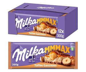Milka Toffee, Tablette XL 300g de chocolat fondante avec caramel crémeux et noisettes entières, Pack de 12 Tablettes