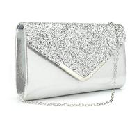 Milky Way Pochette Enveloppe Soirée Sac à Main Mariage En Paillettes Brillan Bandouliere Chic Et Elegant Clutch Argenté Avec Chaîne pour Femme Argent
