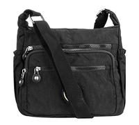 Milky Way Sac à bandoulière pour femme avec plusieurs poches - En nylon imperméable - Taille moyenne - Pour téléphone portable - Pour filles et femmes - Noir