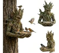 Millennial - Mangeoire pour oiseaux anciens - Pour l'extérieur - Décoration de visage d'arbre, mangeoire pour oiseaux, sculptures d'arbre anciennes, mangeoire pour oiseaux sauvages montées (#A)