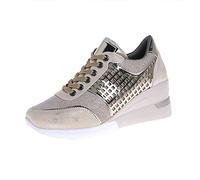 millenniums Baskets compensées tendance pour femme, baskets compensées en maille respirante confortables à lacets Chaussures de marche décontractées, doré, 36.5 EU