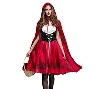 Millenniums Médiéval Déguisement Adulte Robe Châle Cosplay Le Petit Chaperon Rouge Costume pour Halloween Carnaval 2PC Robe + Cape à Capuchon (L)