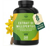 Millepertuis + Vitamines B6, B12 & Acide Folique - Hypericine & Hyperforine naturelles - 240 Gélules Vegan 500mg - Bonne Humeur, Anti-Stress & Sommeil - Sans Additifs, Gluten & Lactose - TRUE NATURE