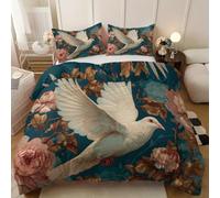 Millésime Floral Housse de Couette 230x220cm 3 Pièces Parure de lit avec 2 Taies d'oreiller,Colombe Ensembles de Housses de Couette 2 Personnes en Microfibre Douce