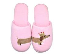Millffy Femme Maison Chaussures Teckel Chien saucisse Coton Animal Pantoufles Intérieur Confortable Chambre Pantoufles(38-39 EU, Teckel Rose)