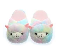 Millffy Pantoufles d'agneau Animal Chaud pour Femmes Pantoufle Arc-en-Ciel Pantoufles Mignonnes en alpaga pour Les Filles (35-38 EU,Alpaga Multi)