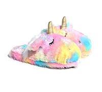 Millffy Pantoufles licorne en peluche | Mignons pantoufles en peluche de lama arc-en-ciel | Alpaca Plush Home Chaussures | Pantoufles moelleuses pour filles (36-37 EU, Unicorn)