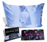 Millie & Boo Taie d'oreiller en soie bio 22 momme - pour cheveux et peau - 50 x 75 cm - avec fermeture éclair et coffret cadeau - Qualité 6A (bleu clair)