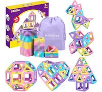 MilliGlee Construction Magnetique Enfant - 48 Pièces Jeux Magnetique Enfant avec Poches à Cordon Jeu de Construction Magnétique Bloc Magnetique Enfants pour Cadeau Filles Garçons 3 4 5 6 7 8 Ans