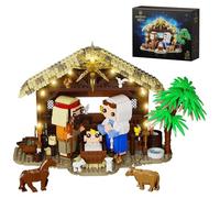 Millionspring Kit de Construction de Crèche de Noël avec Lumières LED - Ensemble de Crèche avec Marie, Joseph et l'enfant Jésus - Décoration de Noël pour Enfants et Adultes (1000 Pièces)