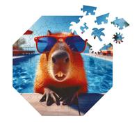 Milliwood Puzzles Amusants pour Toute la Famille - Série Funnymals - Casse-tête en Bois avec des Graphismes Uniques - Puzzle pour Enfants - Swimming Capybara 34x34 cm - 90 Éléments