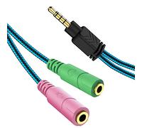 MillSO Adaptateur Audio et Micro 4 Broches TRRS 3,5 mm mâle vers 2 Prises 3,5 mm Femelle pour Ordinateur Portable, Notebook, PC Bleu et Noir 20 cm