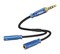MillSO Adaptateur Casque TRRS 3,5 mm vers 2 Prises TRS 3,5 mm (Audio et Microphone) AUX Jack en Y Adaptateur répartiteur pour PS4, Xbox One 30 cm [ Bleu Marine garçon Serie]