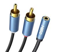 MillSO Câble Adaptateur Audio 3.5 mm 2 rallonges mâle à Jack 3,5 mm Femelle (plaqué Or 24 carats, boîtier métallique) Adaptateur Y Cinch Rouge et Blanc 3,5 mm - 30 cm