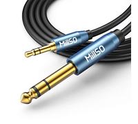 MillSO Câble jack stéréo 6,35 mm vers 3,5 mm 5 m, mini jack 3,5 TRS mâle vers 6,35 TRS mâle pour amplificateur de basses, guitare, piano, casque, haut-parleurs et appareils home cinéma