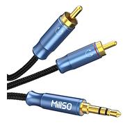 MillSO Câble jack vers RCA de 2,4 m - Prise jack 3,5 mm - Fiche jack 3,5 mm vers 2 fiches RCA vers jack - Câble stéréo pour smartphones, haut-parleurs, home cinéma, TV