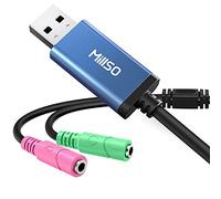 MillSO Carte Son Externe USB Adaptateur USBA vers Jack 3,5 mm Adaptateur Audio stéréo USB vers 2 x Jack 3,5 mm pour Ordinateur, Casque, Microphone, Ordinateur Portable, PC, PS5, PS4-28 cm