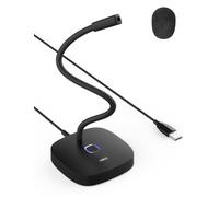 MillSO Microphone USB pour PC sur pied avec muet tactile, col de cygne 360° | Plug & Play, affichage LED, enregistrement omnidirectionnel, base stable, câble de 1,4 m - Pour ordinateur portable