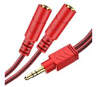 MillSO Répartiteur audio Y 1 vers 2 stéréo Aux Câble répartiteur jack 3,5 mm vers 2 coupleurs jack 3,5 mm pour casque et haut-parleurs Rouge