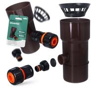 Millto™ Collecteur de Pluie DN Ø90 mm Marron | Recuperateur d'Eau pour Goutiere compris Filtre Raccord Tuyau Jardin de Descente d'Arrosage Système de Récolte d'Eau