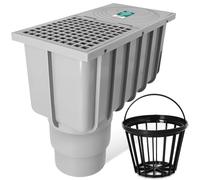 Millto Descente de Gouttière 110/125 mm Drain d'eau Tuyau Collecteur Evacuation Eau De Pluie Cour Vertical Regard Inspection avec Filtre Couvercle Plastique Gris