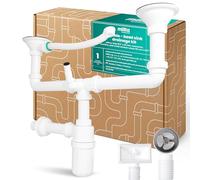 Millto Siphon Bouteille Pour Évier Double 6/4'' 40 mm Kit Évacuation Avec Raccord Y Trop-Plein Crépine Métallique Appareil Cuisine Salle De Bain Plastique