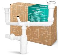 Millto Siphon Bouteille Pour Evier Double Cuve 6/4'' 40/50 mm Ensemble De Vidange Avec Raccord Appareil Systeme Anti Odeur Protection Eau Tamis Plastique Grille Metalique