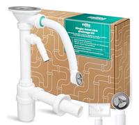 Millto Siphon Bouteille Pour Évier Simple 6/4'' 40 mm Kit Évacuation Trop-Plein Crépine Métallique Raccord Appareil Cuisine Salle De Bain Plastique Installation Facile