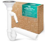 Millto Siphon Pour Évier Cuisine 6/4'' 50 mm Kit Évacuation Tuyau Anti Odeur Raccord Appareil Évier Simple Installation Tuyau Évier Domestique Plastique Durable