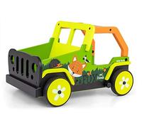 Milly Mally Trotteur-pousseur Explorer Renard, Bois de haute qualité, 4 roues, frein au pied, Jaune