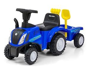 Milly Mally New Holland T7 Tractor voiturette pour Enfants de 1 à 3 Ans Tracteur avec Volant interactif Bleu