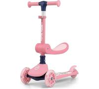 Milly Mally Scooter Fuzzy - Trottinette d'équilibre à trois roues avec siège, roues lumineuses LED, guidon réglable en hauteur, sûre et stable pour les enfants à partir de 18 ans