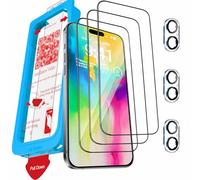Milomdoi 3 Pièces Verre Trempé pour iPhone 16 Plus Couverture Complète avec 3 Pièces Caméra Arrière Protection Accessoire,9H Protection écran