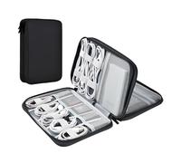 Miloocul Organiseur de cordon en cuir étanche - Étui de voyage portable pour chargeur, accessoires électroniques (noir, double couche, petit)
