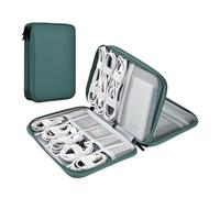 Miloocul Organiseur de cordon en cuir, sac de rangement technique imperméable, étui de voyage portable pour chargeur et accessoires électroniques (vert foncé, double couche, petit)