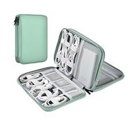 Miloocul Sac de rangement en cuir - Étui de voyage portable pour chargeur et accessoires électroniques (vert clair, double couche, taille S)