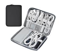 Miloocul Sac de rangement en cuir - Étui de voyage portable pour chargeur et accessoires électroniques (noir, simple couche, grand)