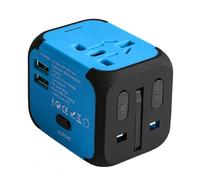 Milool Adaptateur de Voyage Universel US EU UK AU avec 2 USB Ports et Fusibles de pour Environ 150 Pays pour Tablette PC, Smartphones, Appareils Photos et Lecteurs MP3-Bleu