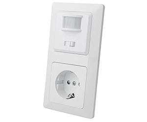 Milos Prise de courant avec détecteur de mouvement intérieur encastré I 160° 2 fils encastrables Prise de courant de sécurité dans un cadre double Blanc mat