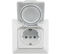 MILOS Prise pour pièces humides encastrée IP44 avec clapet de protection intérieur et extérieur - Joint en silicone - 250 V/16 A - Blanc