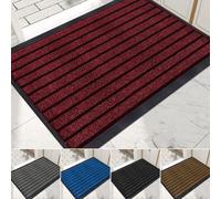 Milosc Tapis de porte antidérapant lavable à rayures, tapis de barrière pour intérieur et extérieur, tapis d'entrée commercial, tapis en caoutchouc, grand tapis de cuisine, petit tapis d'entrée (rouge