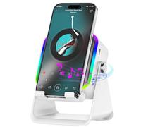 MILOUZ Enceinte Bluetooth sans fil 5 en 1 avec support de téléphone, son stéréo, 8 lumières RVB, support réglable à 360° pour iPhone, Android, iPad