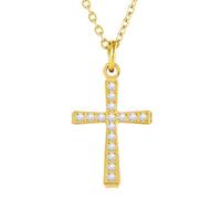 Milreason Collier avec pendentif en forme de croix en or pour femme avec pendentif en oxyde de zirconium étincelant plaqué or 18 carats - Bijoux religieux avec diamant - Cadeau d'anniversaire chrétien